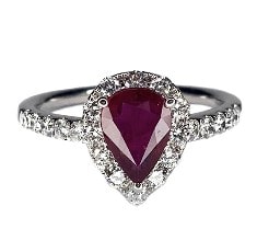Pear-shaped ruby fashion ring with a halo from Wilson & Son Color collection