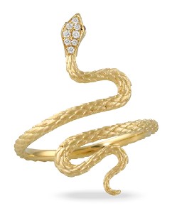 Gold and diamond snake fashion ring