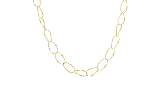 A yellow gold chain necklace with large, open links