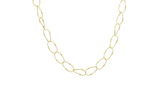 A yellow gold chain necklace with large, open links
