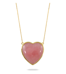 Gold necklace with red, heart-shaped pendant