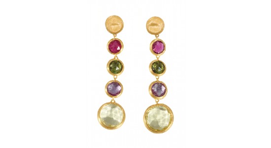 a pair of chandelier earrings by Marco Bicego featuring a variety of gemstones
