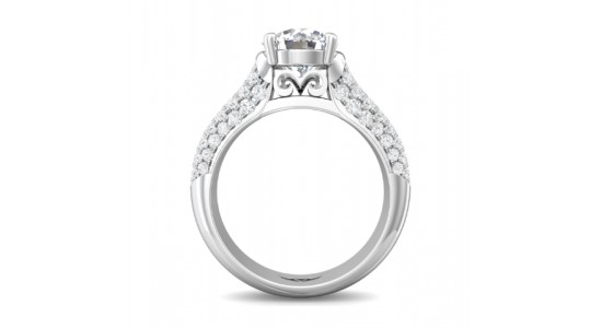 side view of a white gold engagement ring with gallery details