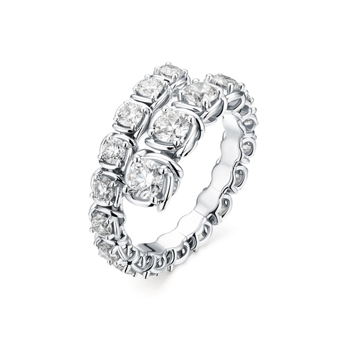 A stunning white gold ring with two rows of sparkling diamonds.