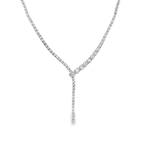 A delicate white gold Y-shaped diamond necklace.