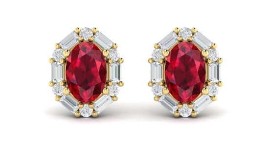 A pair of Vlora Adella earrings featuring rubies and diamonds, available at Wilson & Son Jewelers.