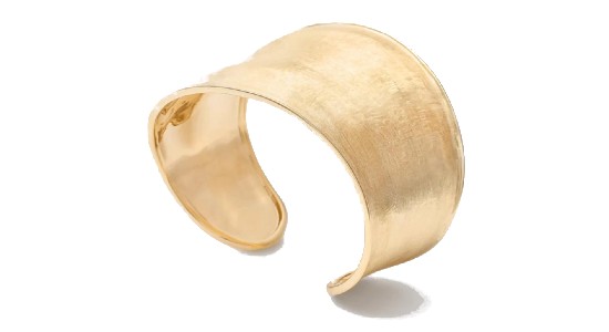 A yellow gold sculptural cuff bracelet from Marco Bicego, available at Wilson & Son Jewelers.