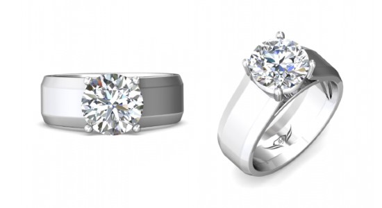 A wide band silver-toned engagement ring from Martin Flyer, available at Wilson & Son Jewelers.