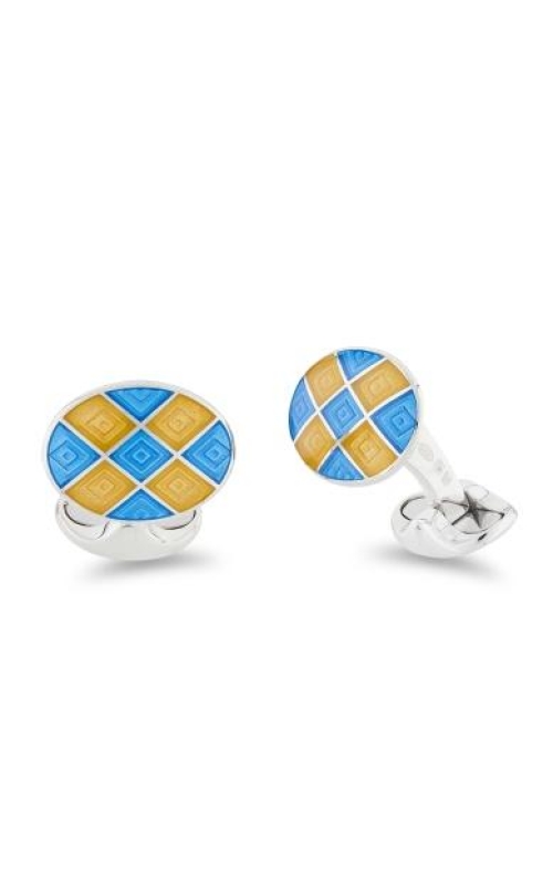 DEAKIN & FRANCIS LTD. Sterling Silver Bright Yellow And Blue Enamel Chequer Pattern Cufflinks