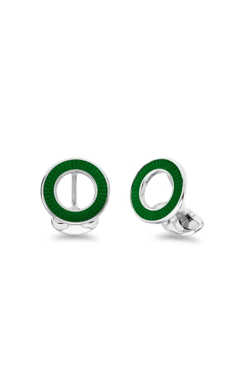 DEAKIN & FRANCIS LTD. Sterling Silver Vitreous Royal Green Enamel Faceted Cufflinks