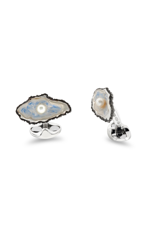 DEAKIN & FRANCIS LTD. Sterling Silver Oxidised Oyster And Pearl Cufflinks