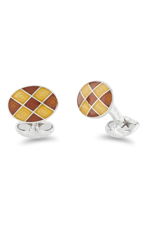 DEAKIN & FRANCIS LTD. Sterling Silver Orange And Yellow Chequer Pattern Cufflinks
