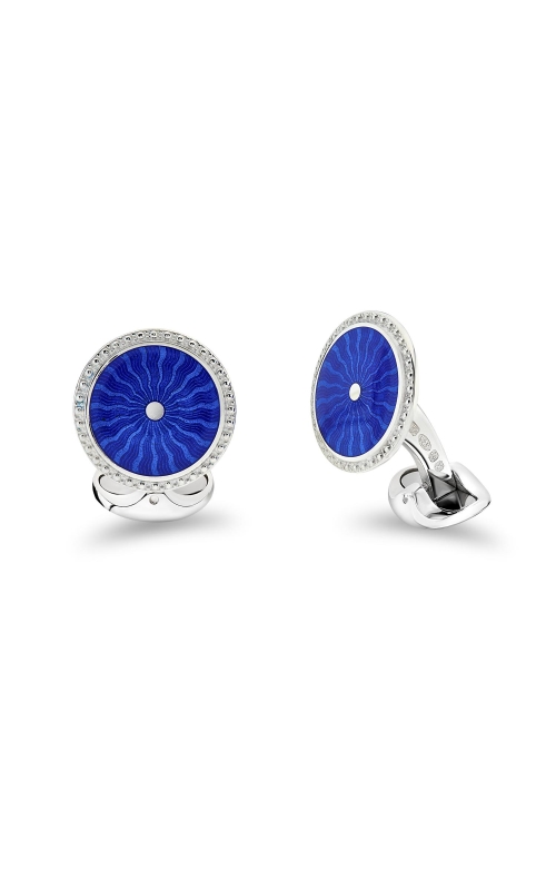 DEAKIN & FRANCIS LTD. Sterling Silver Blue Enamel Cufflinks With Detail Boarder