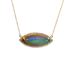 DJA GROUP 14 Karat Yellow Gold Opal And Diamond Pendant Necklace