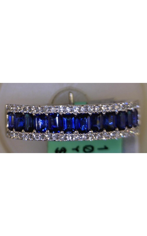 DJA GROUP 14 Karat White Gold Three Row Band With Sapphires And Diamonds