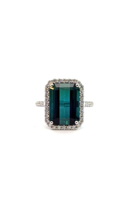 DJA GROUP 18 Karat White Gold Tourmaline Ring With Diamond Halo