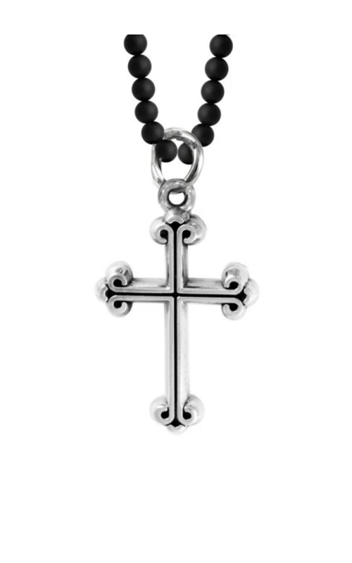 KING BABY Traditional Cross on 3mm Onyx Bead Necklace