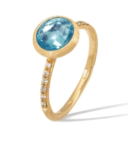 MARCO BICEGO Jaipur Color 18K Yellow Gold Blue Topaz Ring with Diamond Pav? Shank