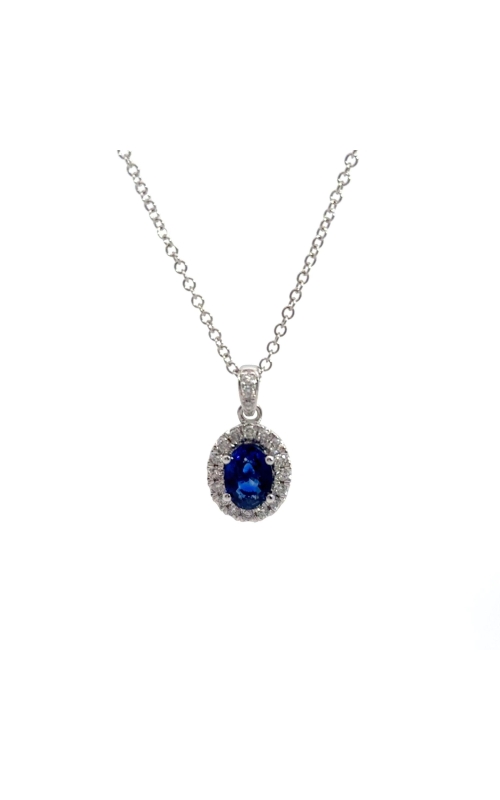 MARTIN FLYER 14 Karat White Gold Oval Sapphire Pendant with Diamond Halo