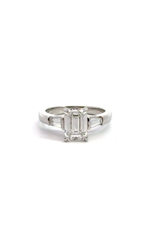 MARTIN FLYER Platinum Emerald Cut Diamond Three Stone Ring