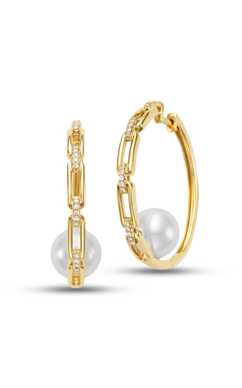 MASTOLONI 18 Karat Yellow Gold Pearl & Diamond Hoop Earrings