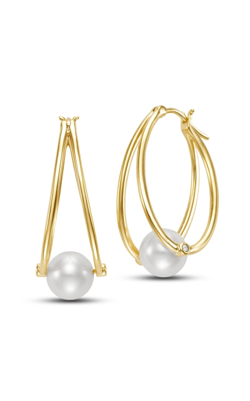 MASTOLONI 14 Karat Yellow Gold Pearl & Diamond Hoop Earrings