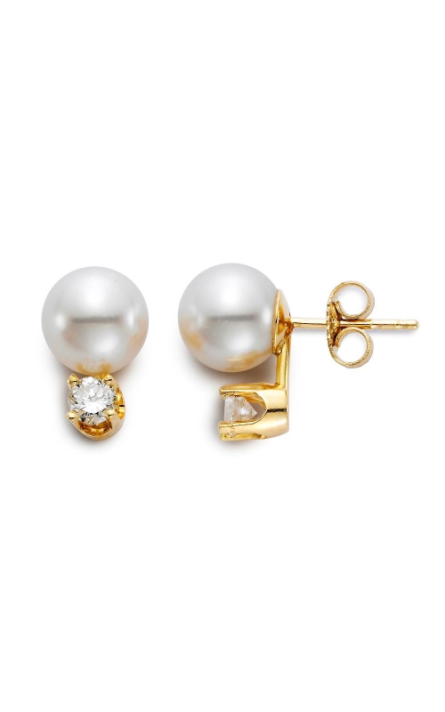 MASTOLONI 18 Karat Yellow Gold Pearl & Diamond Stud Earrings