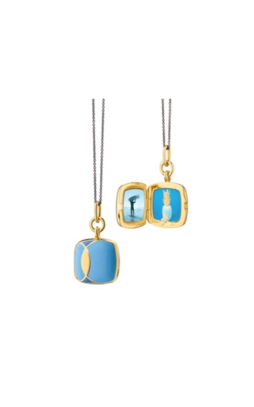 MONICA RICH KOSANN Blue Enamel Vermeil Cushion Deco Locket