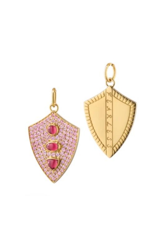 MONICA RICH KOSANN Fearless Shield with Pave Pink Sapphires and Rhodolite