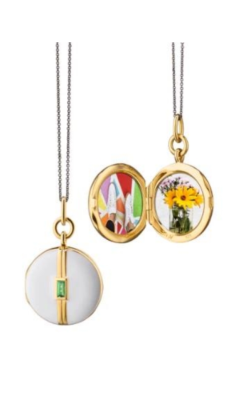 MONICA RICH KOSANN White Enamel Vermeil Round Locket with Tsavorite
