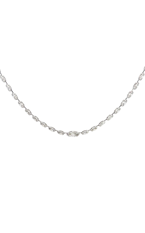 NADER KASH 18K White Gold Bar Set Marquise Diamond Necklace