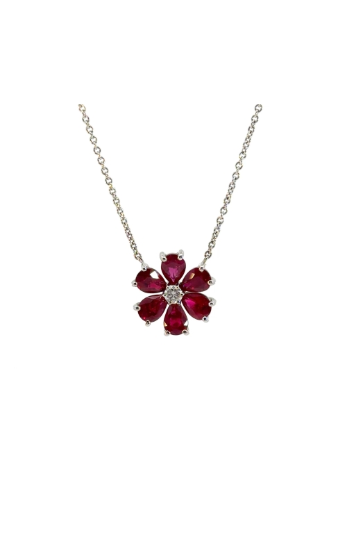 Platinum & 18K White Gold Ruby & Diamond Flower Necklace