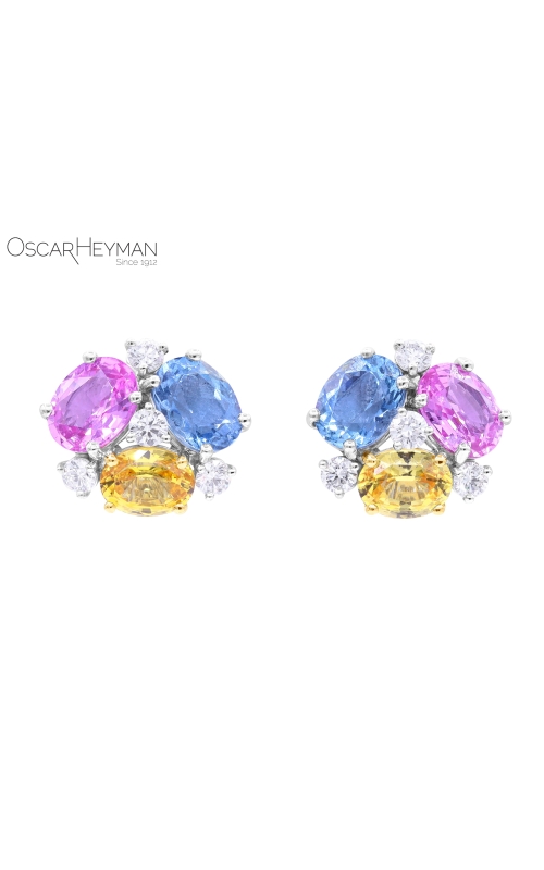 Platinum Aquamarine, Pink Sapphire, Yellow Sapphire and Diamond Earrings