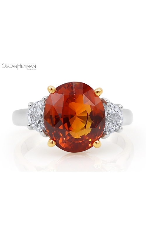 Platinum & 18K Yellow Gold Vivid Orange Ceylon Sapphire and Diamond Ring