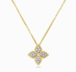 ROBERTO COIN 18K Yellow/White Gold Princess Flower Medium Diamond Necklace