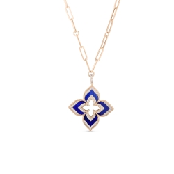 ROBERTO COIN 18K Rose Gold Venetian Princess Diamond & Lapis Flower Necklace