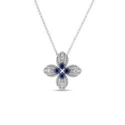 ROBERTO COIN 18K White Gold Love In Verona Diamond And Blue Sapphire Flower Necklace