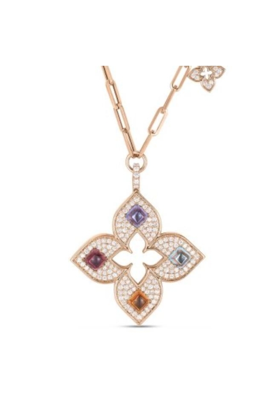 ROBERTO COIN 18K Rose Gold Venetian Princess Carnival Pave Diamond & Mixed Stones Large Open Flower Necklace