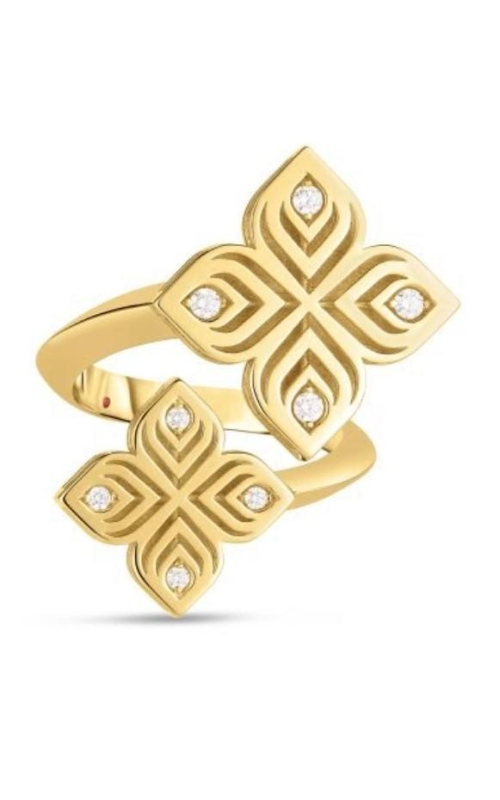 ROBERTO COIN 18K Yellow Gold Arabesque Bypass Double Diamond Flower Ring