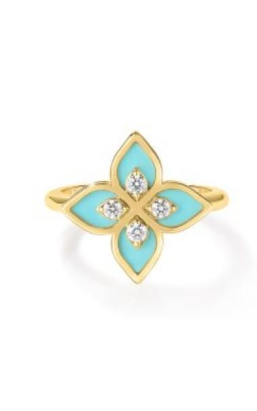 ROBERTO COIN 18K Yellow Gold Venetian Princess Diamond & Cyan Enamel Flower Ring