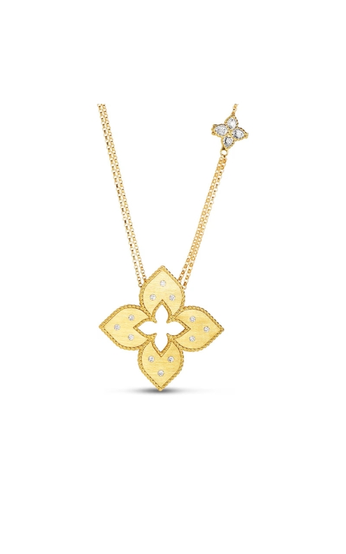 ROBERTO COIN 18K Yellow Gold Venetian Princess Medium Diamond Flower Necklace with Adjustable Chain