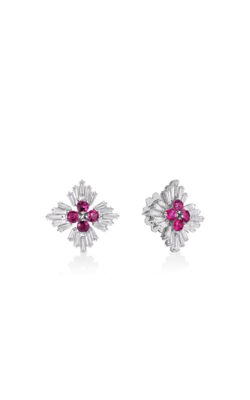 ROBERTO COIN 18K White Gold Diamond Princess Luce Diamond and Rubellite Flower Stud Earrings