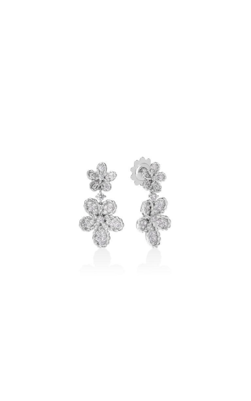 ROBERTO COIN 18K White Gold Jasmine Pave Diamond Double Flower Dangle Earrings