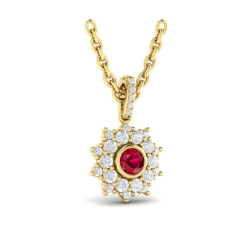 VLORA Adella Diamond Star Cluster and Ruby Pendant Necklace
