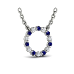 VLORA Adella Diamond and Blue Sapphire Open Circle Pendant Link Necklace