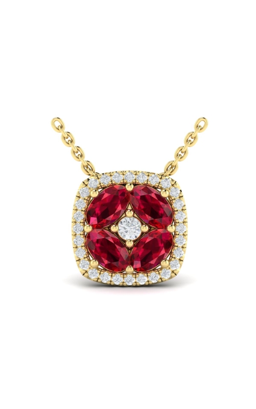 VLORA Adella Diamond Cushion Halo and Multi Oval Ruby with Center Diamond Necklace