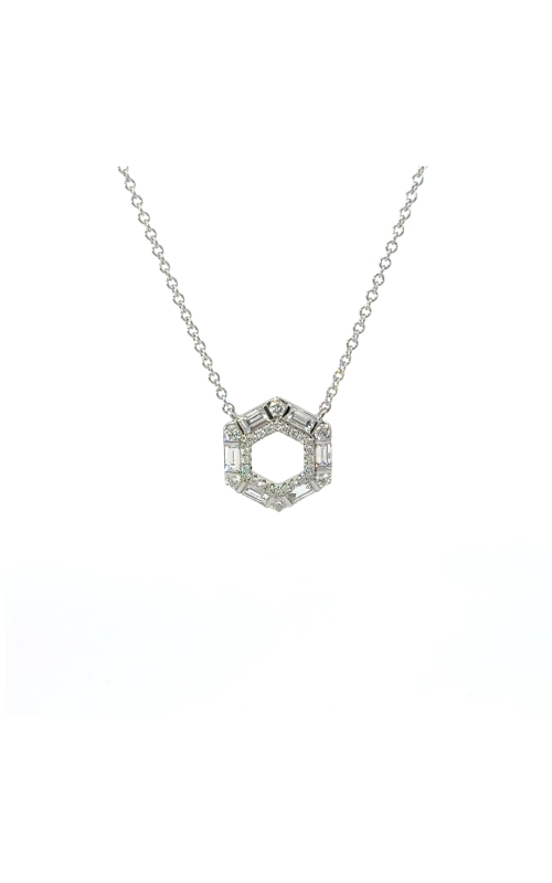 VLORA 14K White Gold Hexagon Diamond Pendant Necklace