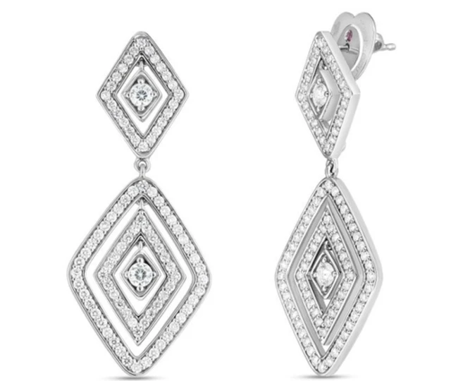 ROBERTO COIN 18K WHITE GOLD DIAMONTE DIAMOND DANGLE EARRINGS