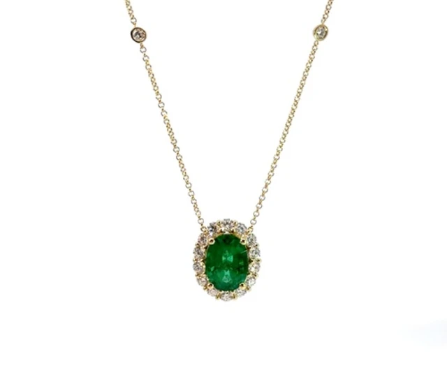 MARTIN FLYER 18K YELLOW GOLD EMERALD AND DIAMOND NECKLACE