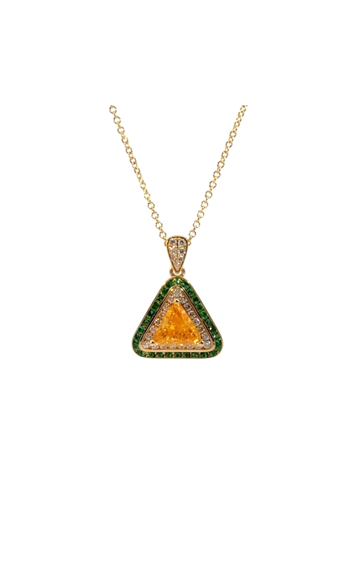 18K Yellow Gold Tangerine Trillion Diamond and Emerald Pendant